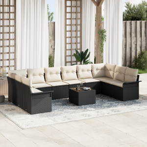vidaXL Tuin Sofa Set met kussen 11 pcs Zwart poly rattan