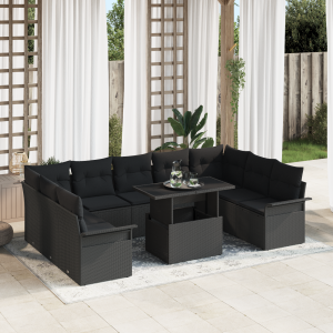 vidaXL Tuin Sofa Set met kussen 10 pcs Zwart Poly riet