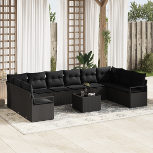 vidaXL Bankstel met kussen 11 pcs Zwart poly rattan