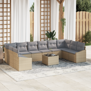 vidaXL Bankstel met kussen 11 pcs Beige poly rattan