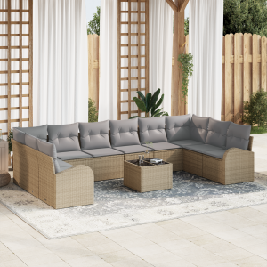 vidaXL Bankstel met kussen 11 pcs Beige Polyrattan