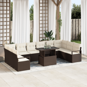 vidaXL Tuin Sofa Set met kussen met opslag 11 pcs Bruin poly rattan