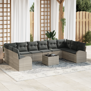 vidaXL Bankstel met kussen 11 pcs Lichtgrijs Polyrattan