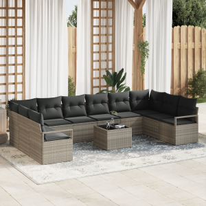 vidaXL Bankstel met kussen 11 pcs Lichtgrijs poly rattan