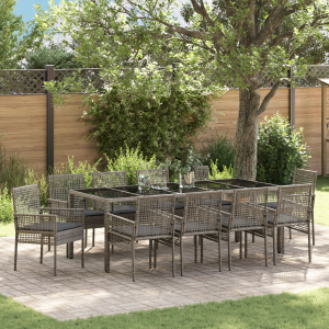 vidaXL Tuin eettafelset 11 pcs Grijs poly rattan