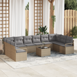 vidaXL Bankstel met kussen 11 pcs Beige poly rattan