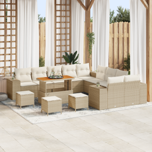 vidaXL Tuin Sofa Set met kussen 14 pcs Beige poly rattan