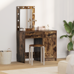 vidaXL 2-delige Kaptafel Set met LED in Gerookt Eiken Kunststof