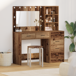 vidaXL 2-delige Kaptafel Set met LED in Oud Hout