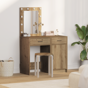 vidaXL 2-delige kaptafelset met LED in Artisan eiken afwerking