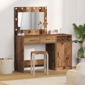 vidaXL 2-delige kaptafelset met LED in een oudere houten look