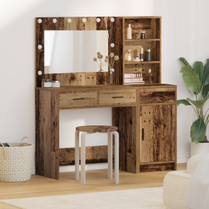 vidaXL 2-delige kaptafelset met LED in verouderd hout