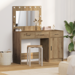 vidaXL 2-delige make-uptafel set met LED - artisan eiken gelaagd hout