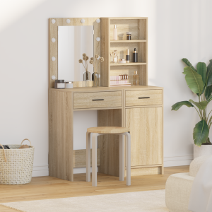 vidaXL 2-delige make-uptafelset met LED in Sonoma eikenfineer