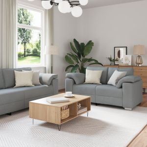 vidaXL 2-delige Sofaset met kussens in lichtgrijze stof