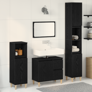 vidaXL 3-delige Badkamerkasten Set Zwarte Eik Bewerkt Hout