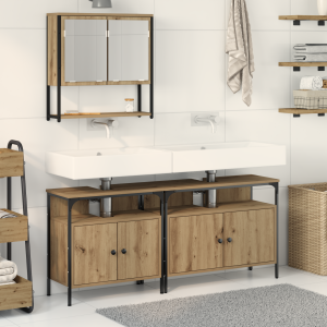 vidaXL Badkamermeubelset met plank met opslag 3 pcs Bruin Bewerkt hout