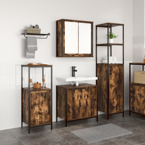 vidaXL Badkamermeubelset 3 pcs Gerookt Eiken en Zwart Bewerkt hout