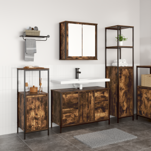 vidaXL Badkamermeubelset 3 pcs Gerookt Eiken en Zwart Bewerkt hout