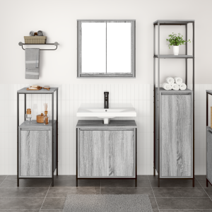 vidaXL Badkamermeubelset 3 pcs Grijs Sonoma en Zwart Bewerkt hout