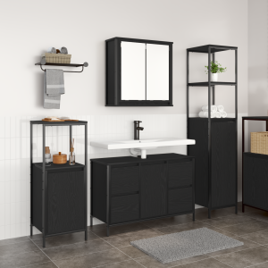 vidaXL Badkamermeubelset met lade 3 pcs Zwart Eiken Bewerkt hout
