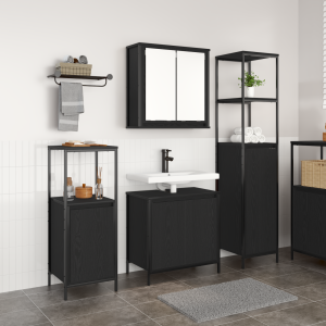 vidaXL Badkamermeubelset met plank 3 pcs Zwart Eiken Bewerkt hout