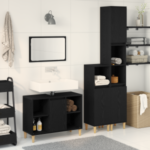 vidaXL Badkamermeubelset met opslag 3 pcs Zwart Bewerkt hout