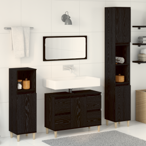 vidaXL Badkamermeubelset 3 pcs Zwart Eiken Geperst Hout en Metaal