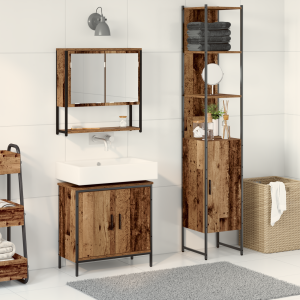 vidaXL Badkamermeubelset met plank met opslag 3 pcs Bruin Bewerkt hout