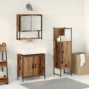vidaXL Badkamermeubelset met plank met opslag 3 pcs Bruin Bewerkt hout