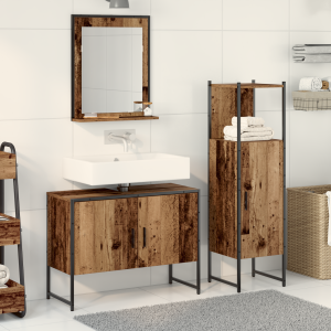 vidaXL Badkamermeubelset met plank met opslag 3 pcs Bruin Bewerkt hout
