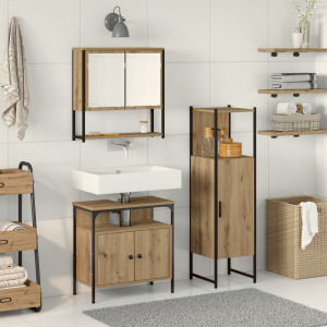 vidaXL Badkamermeubelset met plank met opslag 3 pcs Bruin Bewerkt hout