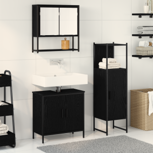 vidaXL Badkamermeubelset met plank met opslag 3 pcs Zwart Bewerkt hout