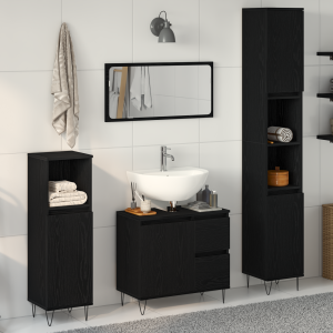 vidaXL Badkamermeubelset met lade 3 pcs Zwart Eiken 30 x 30 x 190 cm
