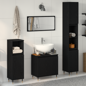 vidaXL Badkamermeubelset met opslag 3 pcs Zwart Eiken 30 x 30 x 190 cm