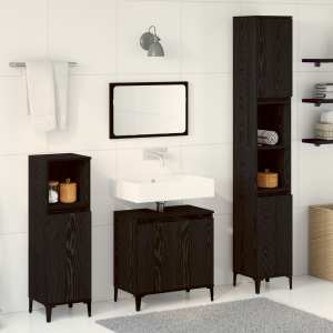 vidaXL Badkamermeubelset 3 pcs Zwart Eiken Geperst Hout en Metaal