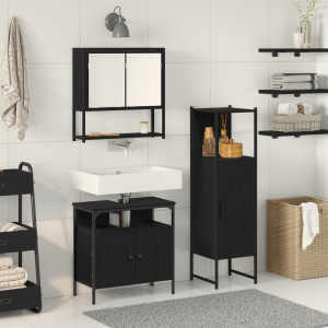 vidaXL 3-delige badkamermeubelset zwart eiken engineered wood