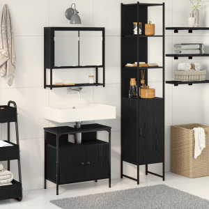 vidaXL Badkamermeubelset met plank 3 pcs Zwart Eiken Bewerkt hout
