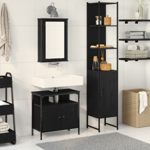 vidaXL Badkamermeubelset met plank 3 pcs Zwart Eiken Bewerkt hout