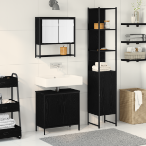 vidaXL Badkamermeubelset met plank met opslag 3 pcs Zwart Bewerkt hout