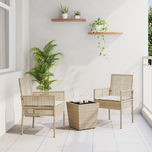 vidaXL 3-delige Bistro Set voor de tuin met kussens in beige poly rattan