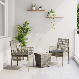 vidaXL 3-delige Bistroset voor de tuin met kussens - Grijs Poly Rattan