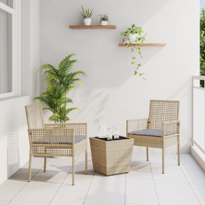 vidaXL 3-delige bistroset voor in de tuin met kussens in beige van poly rattan