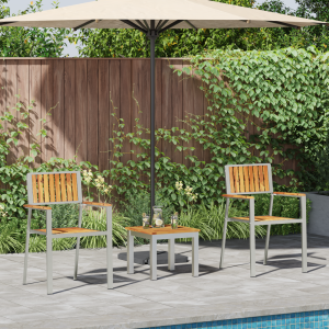 vidaXL 3-delige eetset voor in de tuin, gemaakt van massief teakhout