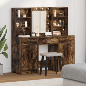 vidaXL 3-delige Kaptafel Set in Gerookt Eikenhout