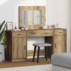 vidaXL 3-delige kaptafelset met LED Artisan eikenhout