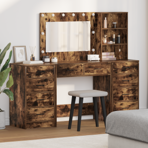 vidaXL 3-delige Kaptafelset met LED bewerkt hout gerookt eikenkleurig