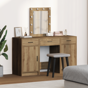 vidaXL 3-delige kaptafelset met LED in Artisan eikenhout