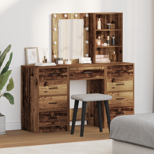vidaXL 3-delige kaptafelset met LED in een oude houtlook