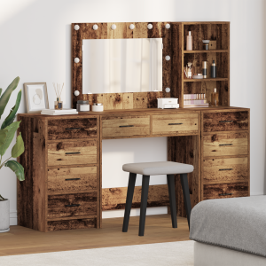 vidaXL 3-delige kaptafelset met LED - Oud Houten Geengineerd Hout